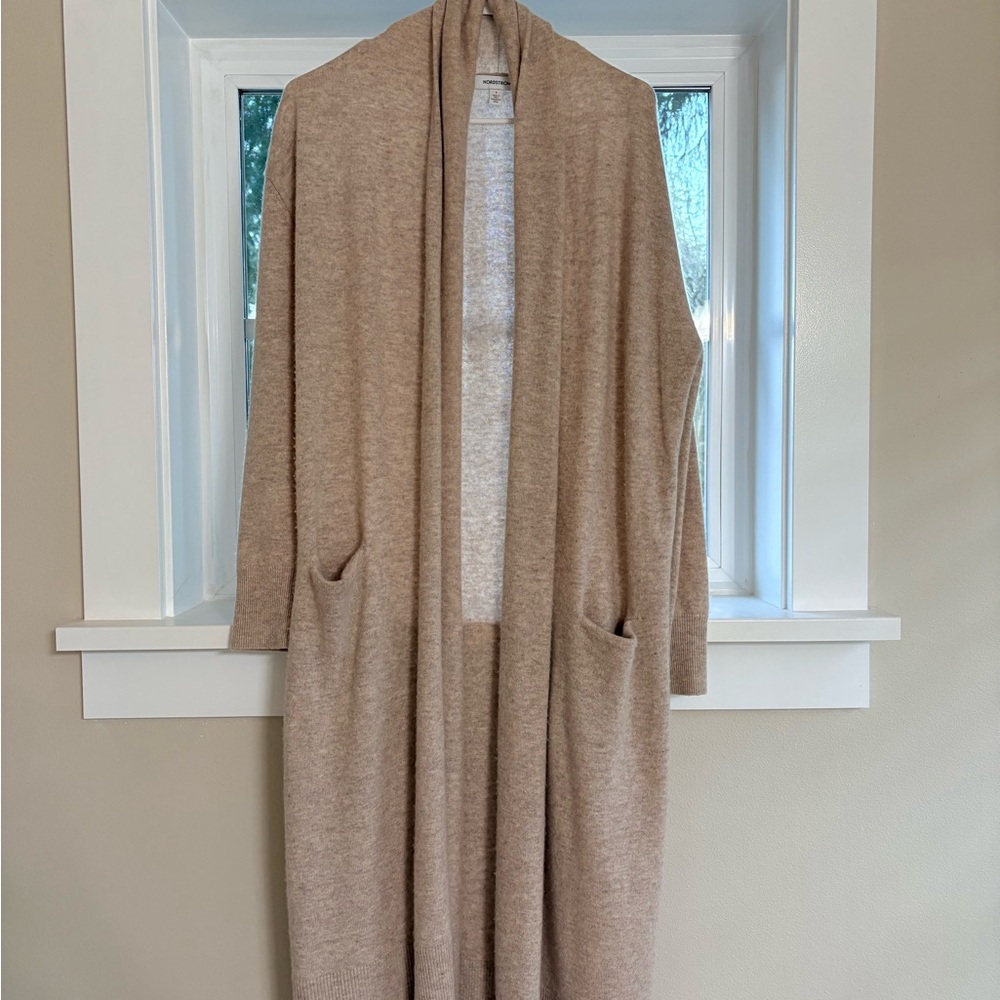 Nordstrom Cashmere Long Line Cardigan Sweater - Tan - Small